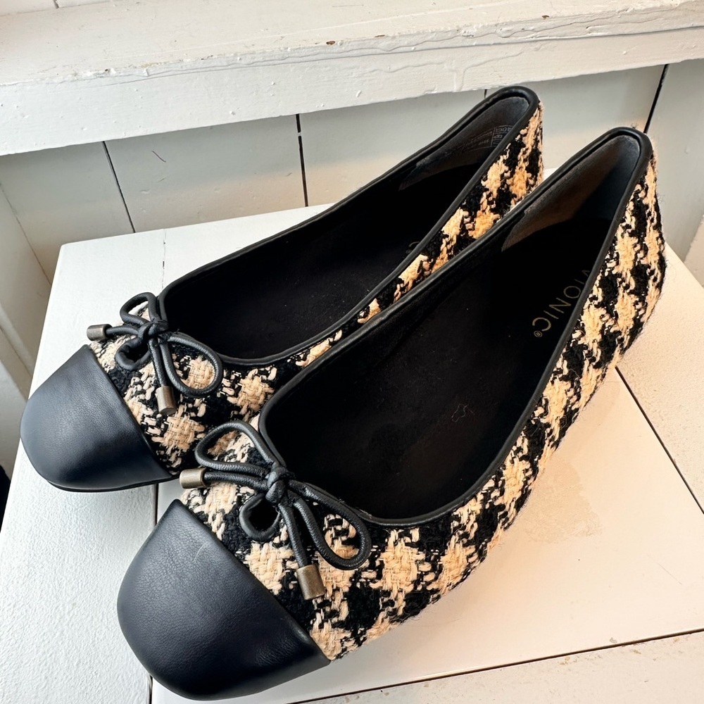 Vionic Klara Ballet Flats Women’s 8.5 Houndstooth Bow Cap Toe Like New Black - Picture 3 of 11